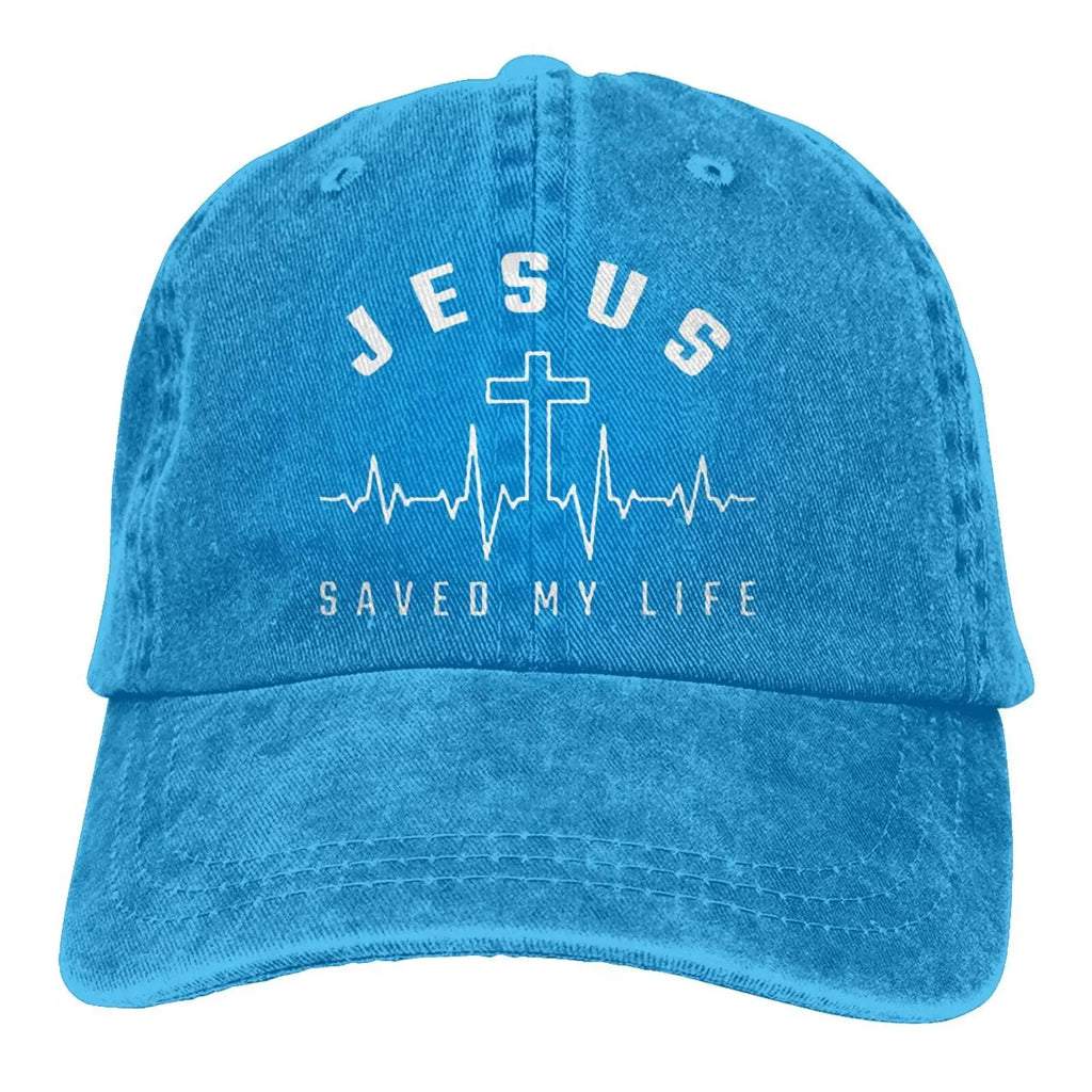 Jesus Saved My Life Hat Christian Baseball Cap Washed Cotton Denim Dad Hat for Men Women