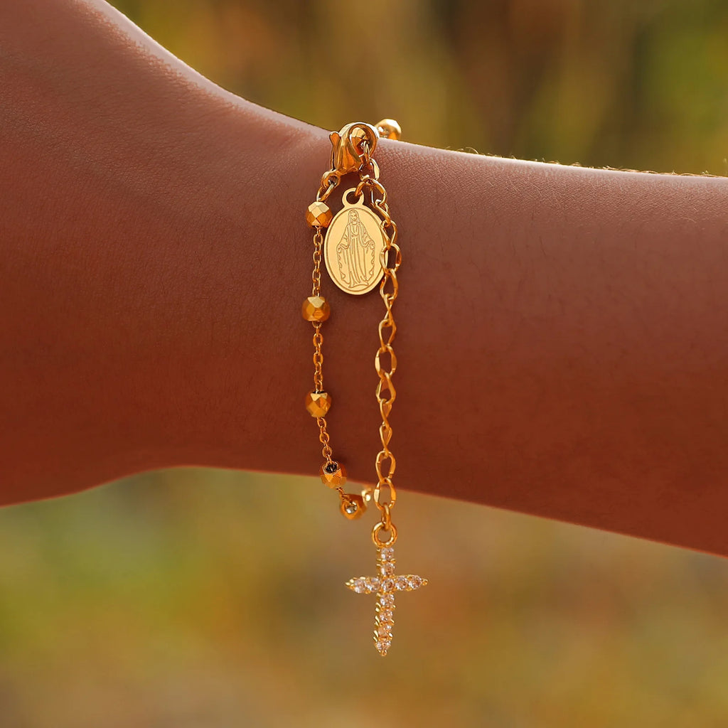 CZ Cross Rosary Bracelet
