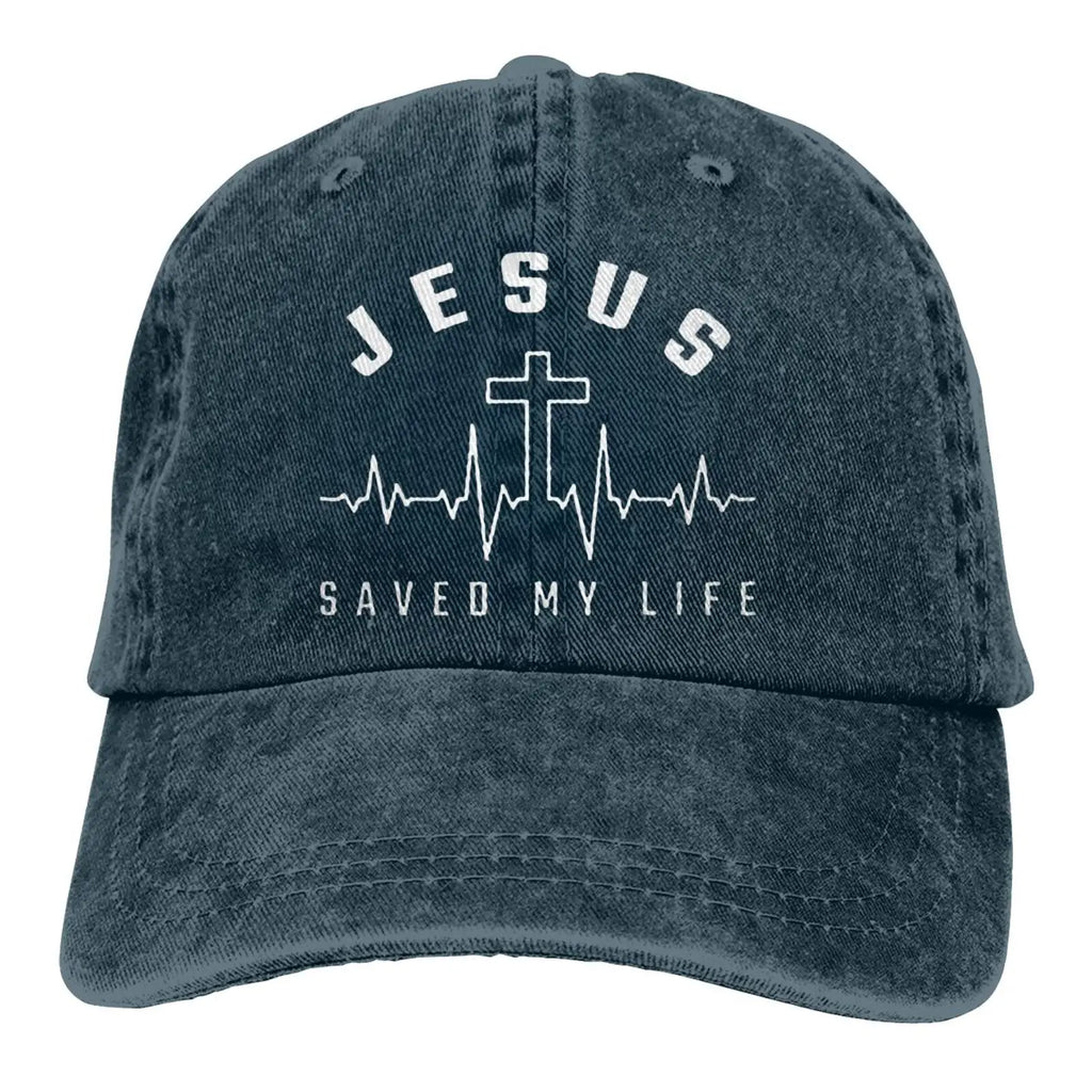 Jesus Saved My Life Hat Christian Baseball Cap Washed Cotton Denim Dad Hat for Men Women