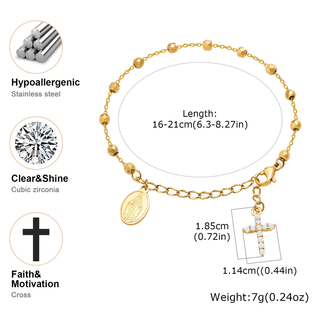 CZ Cross Rosary Bracelet
