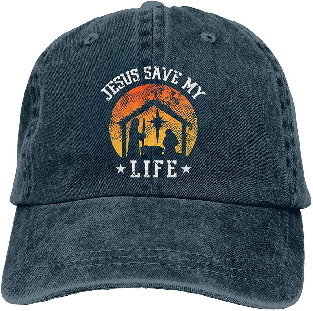 Jesus Saved My Life Hat Christian Baseball Cap Washed Cotton Denim Dad Hat for Men Women