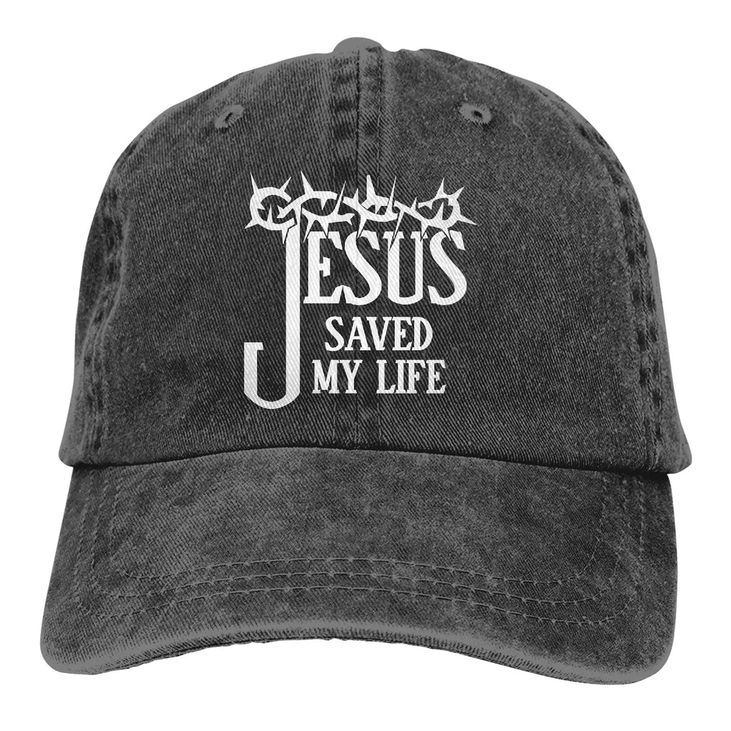 Jesus Saved My Life Hat Christian Baseball Cap Washed Cotton Denim Dad Hat for Men Women