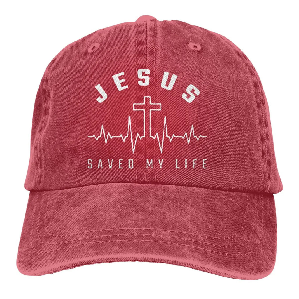 Jesus Saved My Life Hat Christian Baseball Cap Washed Cotton Denim Dad Hat for Men Women