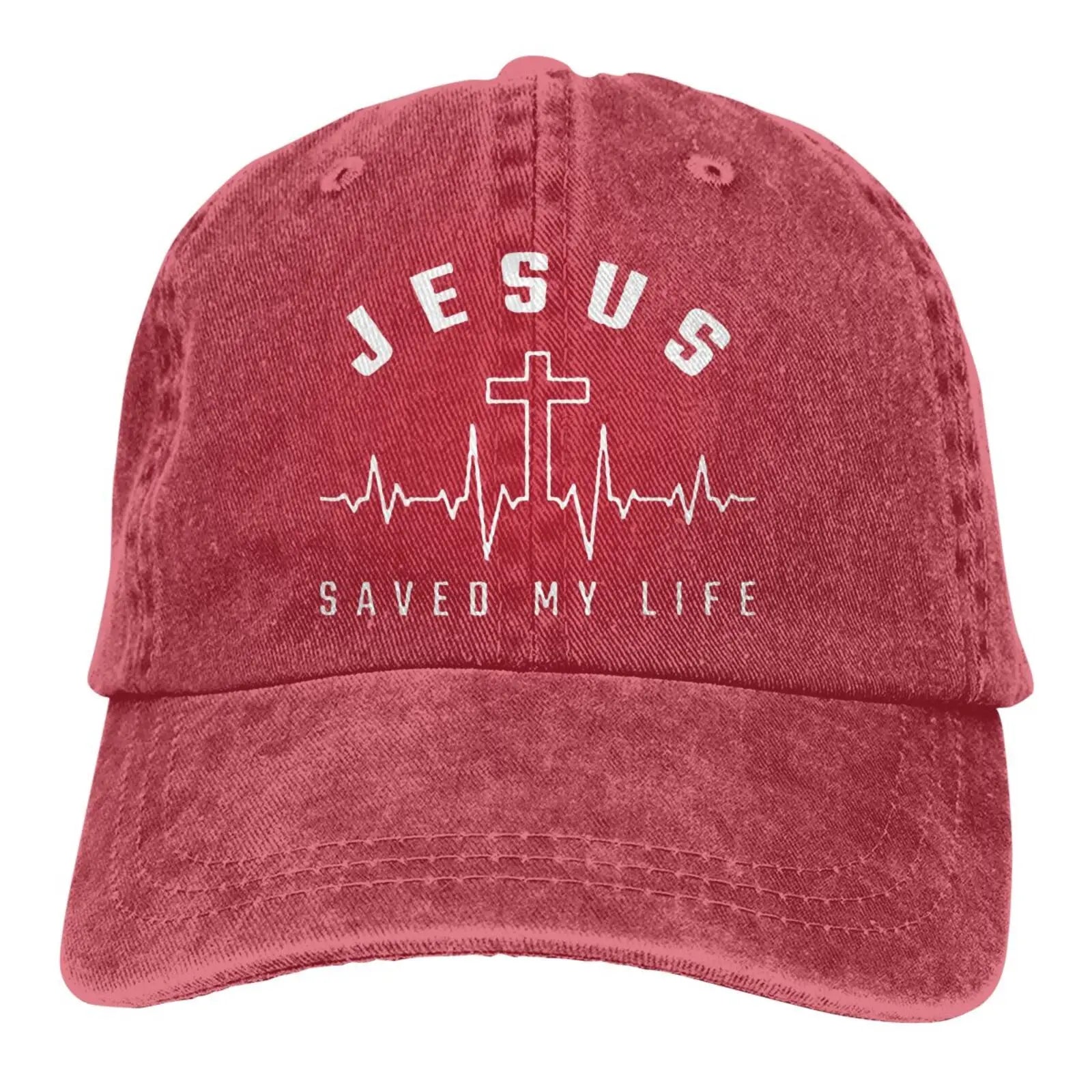 Jesus Saved My Life Hat Christian Baseball Cap Washed Cotton Denim Dad Hat for Men Women
