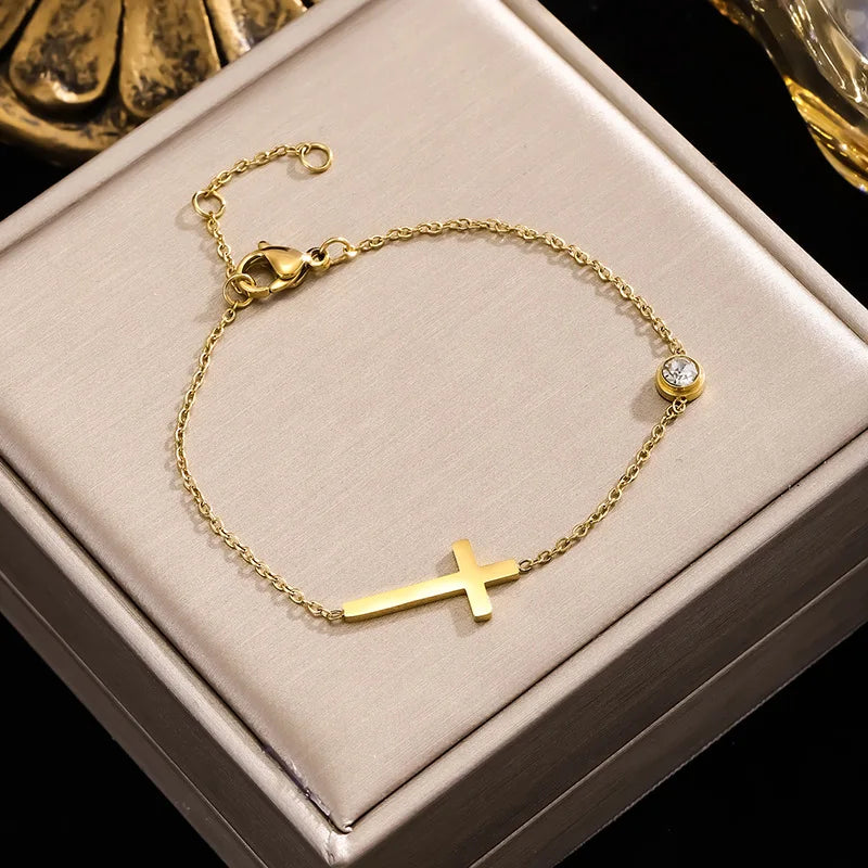 Gold Cross Chain Bracelet