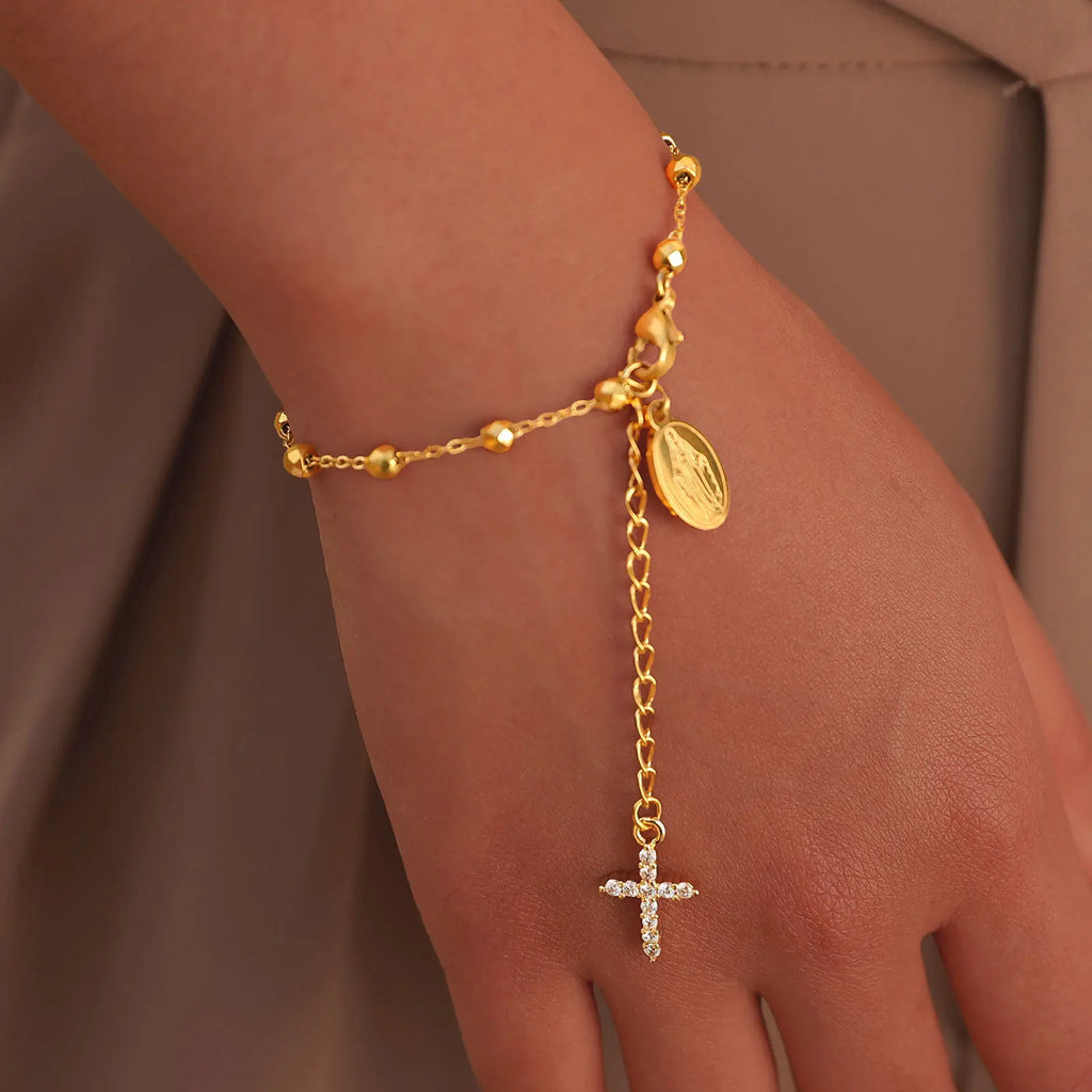 CZ Cross Rosary Bracelet