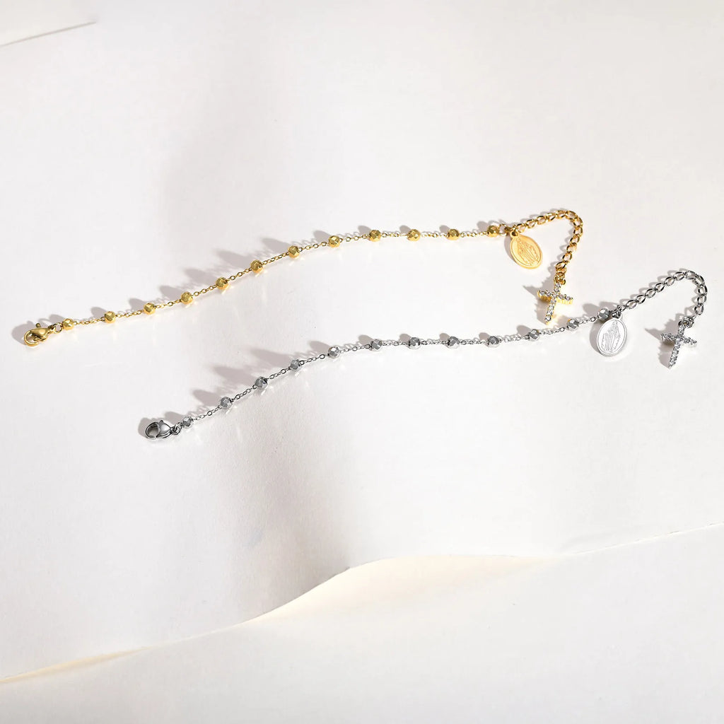 CZ Cross Rosary Bracelet