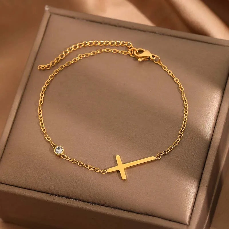 Gold Cross Chain Bracelet